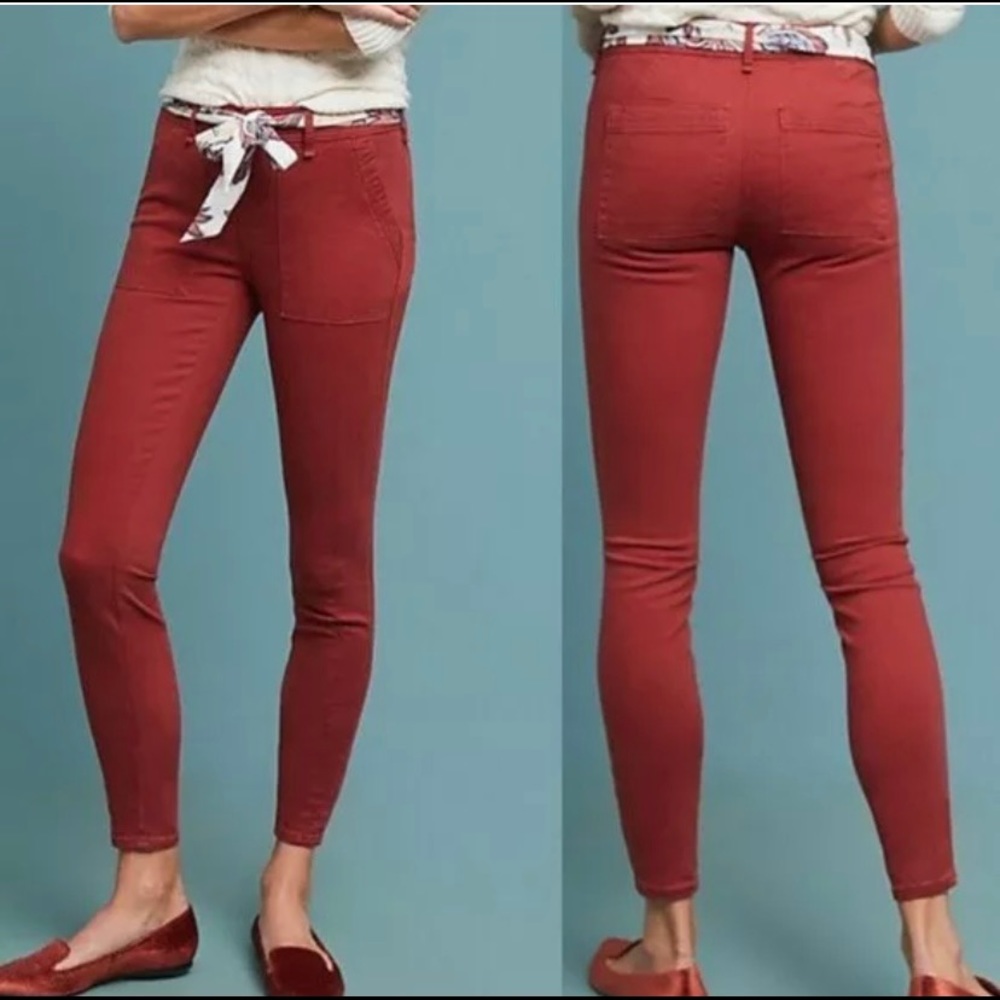ANTHROPOLOGIE Jefferson Utility Slim pants with floral tie belt SZ 25